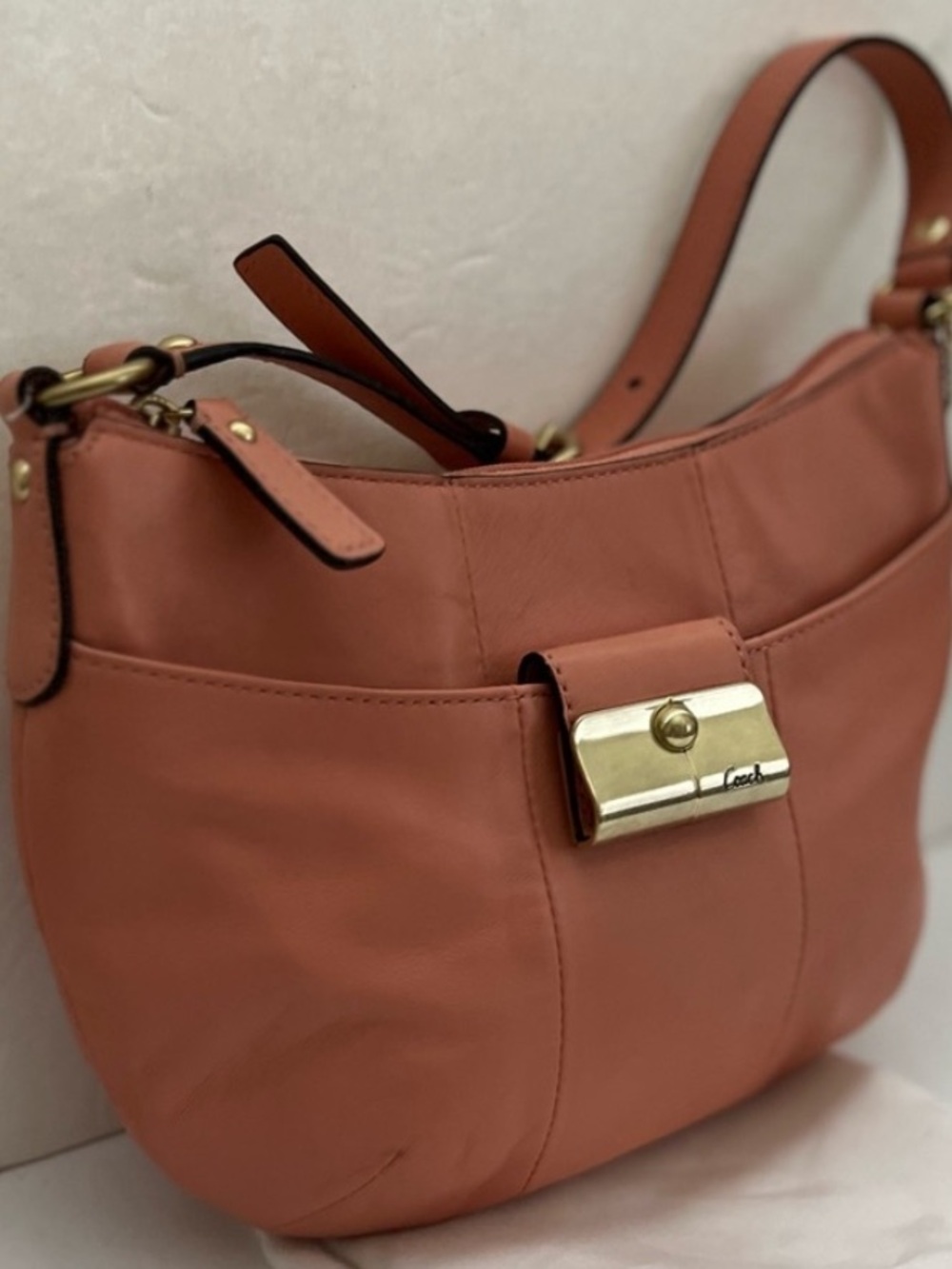 Coach Kristy Peach Leather Mini Hobo Bag